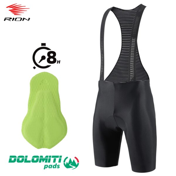 RION-pantalones cortos con pechera para ciclismo para hombre, mallas acolchadas para bicicleta de montaña, ropa de montar sin costuras, Dolomiti de larga distancia, 8 horas