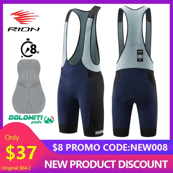 RION-pantalones cortos con pechera para ciclismo para hombre, ropa para bicicleta, medias para deportes al aire libre, almohadilla de alta densidad, DOLOMITI, conducción de larga distancia, 8 horas