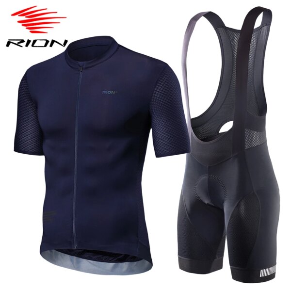 RION-Conjuntos de ciclismo para hombre, camiseta para bicicleta, Maillot, camisa de verano, pantalones cortos con pechera, 5h, bicicleta de carretera, triatlón, ropa deportiva al aire libre