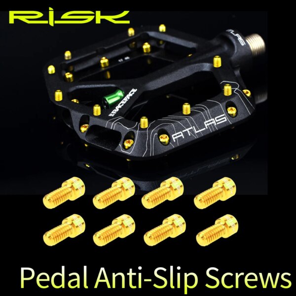 RISK 8 unids/lote pernos antideslizantes de aleación de titanio para pedales de bicicleta de descenso tornillos antideslizantes de Pedal TC4 Ti para bicicleta XC AM DH M4 * 8mm