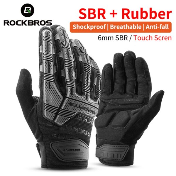 ROCKBROS guantes de bicicleta Otoño Invierno guantes de lana para bicicleta deporte MTB Road SBR Pad a prueba de golpes transpirable ciclismo guantes de dedo completo