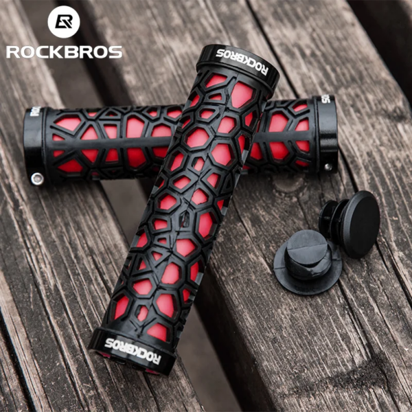 ROCKBROS-empuñaduras de bicicleta a prueba de golpes, cubiertas de manillar, diseño de rejillas, puños de doble bloqueo para ciclismo, accesorios para bicicleta de montaña BMX