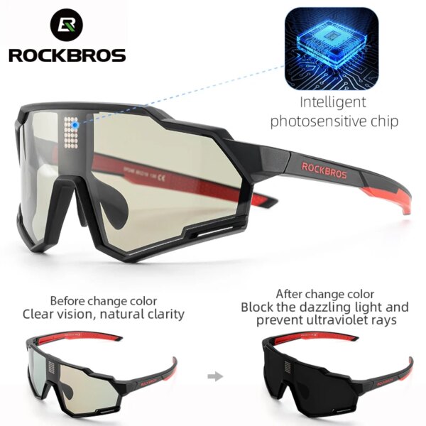 ROCKBROS-gafas fotocromáticas para bicicleta, lentes inteligentes con decoloración de Chip, protector solar para deportes al aire libre, gafas para ciclismo de montaña y carretera