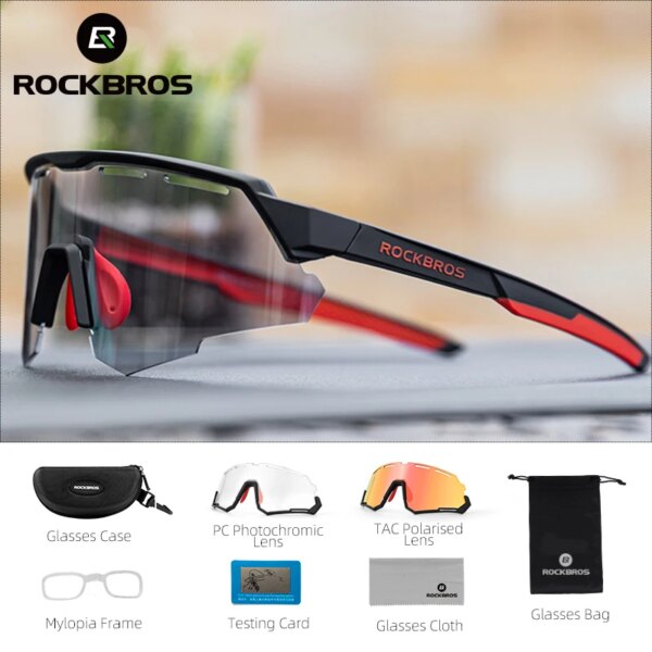 ROCKBROS-gafas fotocromáticas polarizadas para bicicleta, 2 lentes, montura para miopía, UV-400, Ciclismo de Carretera de montaña