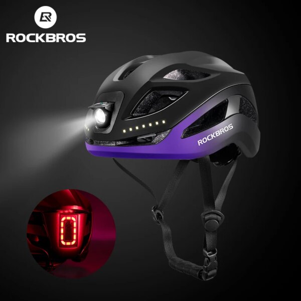 ROCKBROS-casco de bicicleta ultraligero con luz trasera y delantera, casco de ciclismo con carga tipo C, gorra de seguridad ajustable para MTB