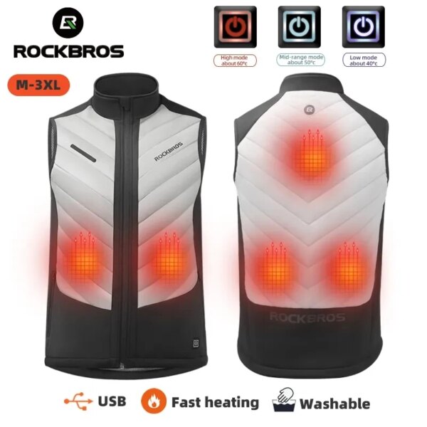 ROCKBROS Chaleco calefactable para ciclismo, chaqueta calefactora para montar, chaleco calefactor para deportes al aire libre, ropa cálida, chaleco de caza con calefacción eléctrica