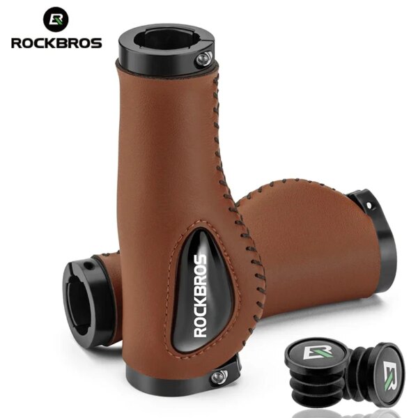 ROCKBROS-empuñaduras de cuero para bicicleta, mango de silicona líquida para bicicleta de montaña, agarre ergonómico para manillar, bloqueo Bilateral, accesorios antideslizantes y acogedores para bicicleta