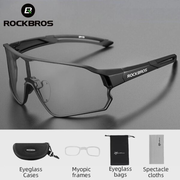 Gafas fotocromáticas ROCKBROS para bicicleta UV400, gafas de montura grande para hombres y mujeres, gafas deportivas para bicicleta, gafas de ciclismo ajustables sin sol