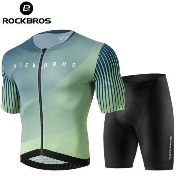 ROCKBROS-Conjunto de Jersey de ciclismo para hombre, camiseta y pantalones cortos con cremallera YKK, ropa deportiva transpirable, conjuntos de Jersey de bicicleta de verano