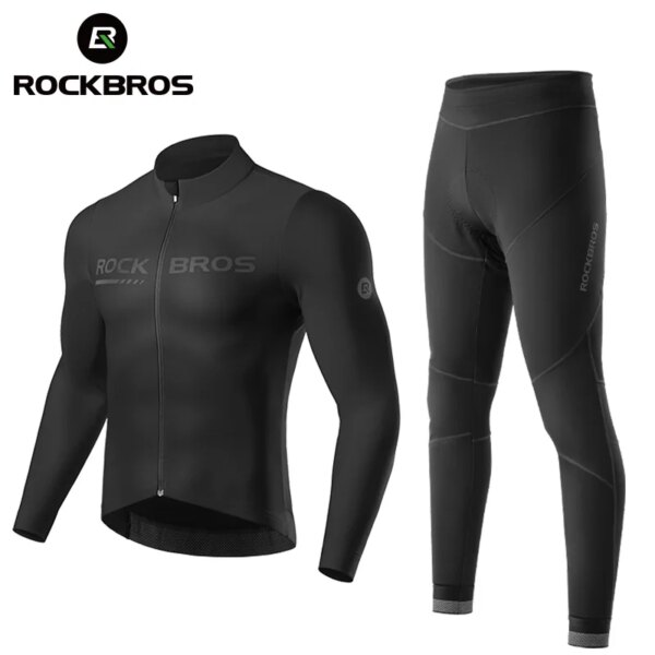 ROCKBROS-Conjuntos de chaqueta térmica cálida para hombre y mujer, ropa deportiva, pantalones largos con pechera, Otoño e Invierno