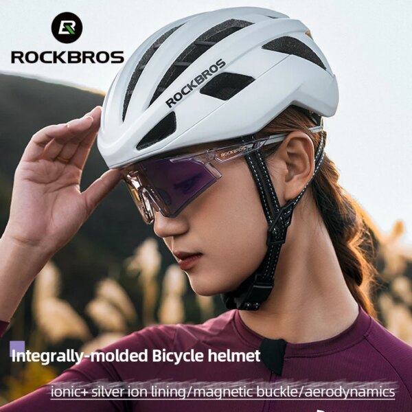 ROCKBROS Casco de bicicleta ultraligero para hombre con hebilla magnética Mtb Casco de bicicleta de carreras para aerodinámica PC + EPS Casco de seguridad