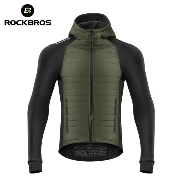 ROCKBROS-Chaqueta cortavientos de algodón para hombre, ropa cálida y cómoda para bicicleta, camiseta ajustada para ciclismo de montaña y carretera con gorro