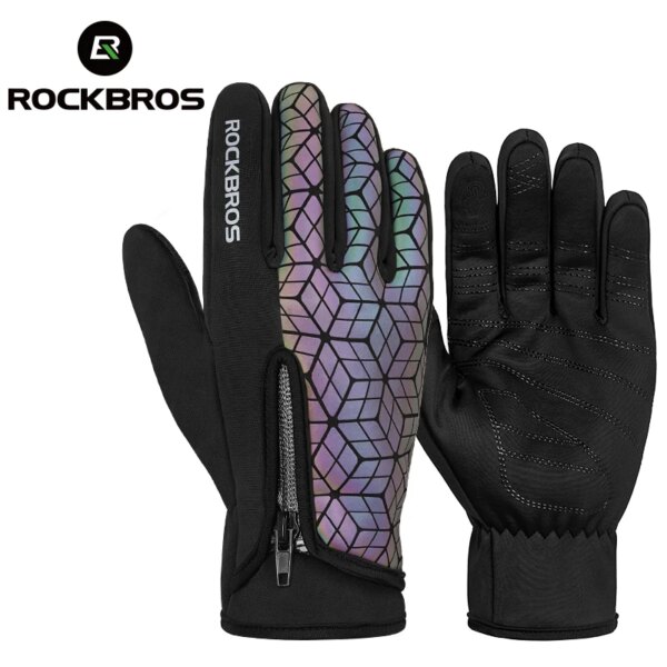 Guantes ROCKBROS de invierno para bicicleta, guantes térmicos de lana con pantalla táctil para escalar, esquiar, guantes para bicicleta, guantes cálidos a prueba de viento para ciclismo para hombres y mujeres