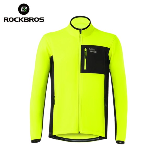 ROCKBROS-Chaqueta de ciclismo para hombre, ropa de invierno para bicicleta, transpirable, reflectante, de manga larga, abrigo deportivo térmico de lana