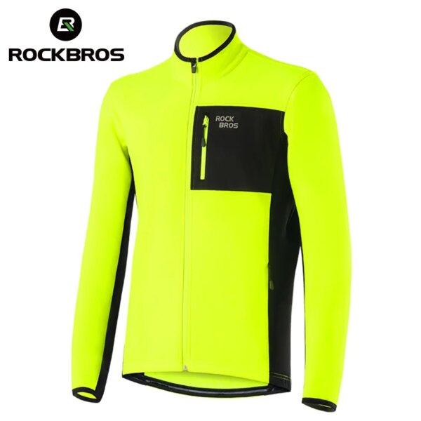 ROCKBROS-Chaquetas cálidas de invierno para bicicleta, camisetas de manga larga reflectantes transpirables, Jersey térmico de lana, ropa deportiva, abrigo para ciclismo