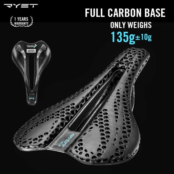 RYET-sillín de carbono con estampado 3D, ultraligero, 135g, 7x7, asientos para bicicleta para hombres y mujeres, triatlón, carretera, MTB, montaña, grava, piezas de ciclismo