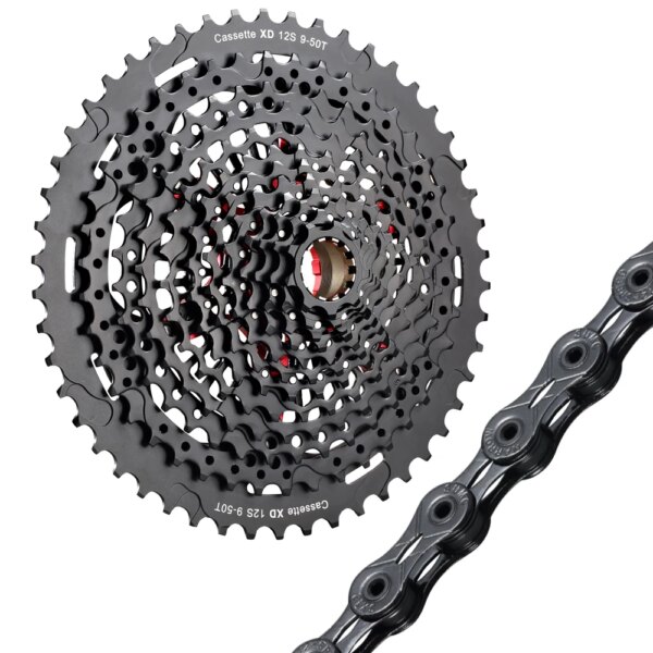 RYET bicicleta de montaña 12 velocidades 9-50T Cassette XD negro 535g 12 s MTB bicicleta k7 12 s casete y cadena X12SLChain ciclismo rueda libre