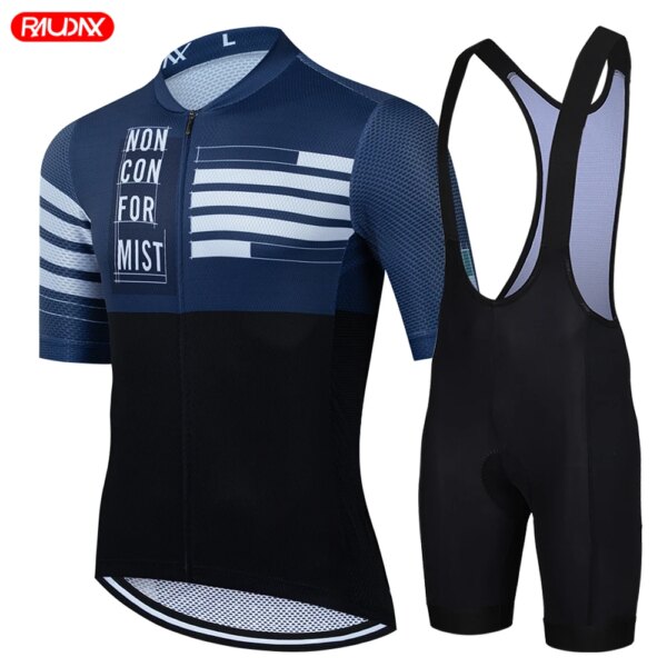 Raudax 2024, conjuntos de Jersey de manga corta para Hombre, Ropa de Ciclismo para Hombre, Ropa de Ciclismo de verano, pantalones cortos con pechera para triatlón, traje, uniforme para bicicleta