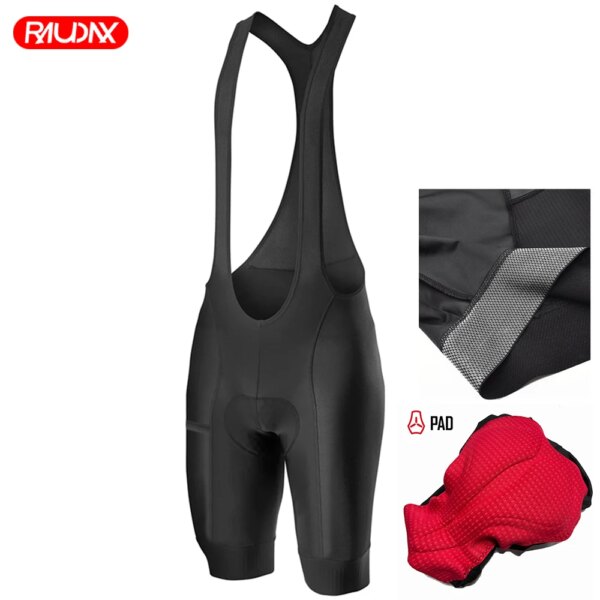 Raudax-pantalones cortos con pechera para ciclismo para hombre, ropa de exterior con bolsillo, medias acolchadas para ciclismo, pantalones cortos con pechera para bicicleta, 자전거빕숏