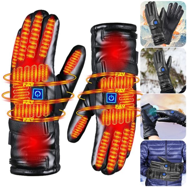 Guantes de invierno eléctricos recargables, 3 niveles de temperatura, guantes térmicos impermeables con pantalla táctil para ciclismo al aire libre, esquí y senderismo