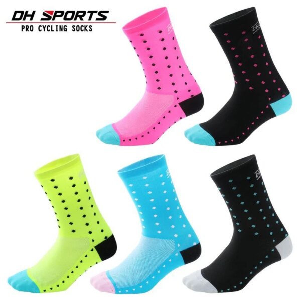 Calcetines rojos de ciclismo para hombre y mujer, calcetín para bicicleta de montaña o de carretera, calcetines deportivos para correr y montar en baloncesto, ciclismo profesional negro