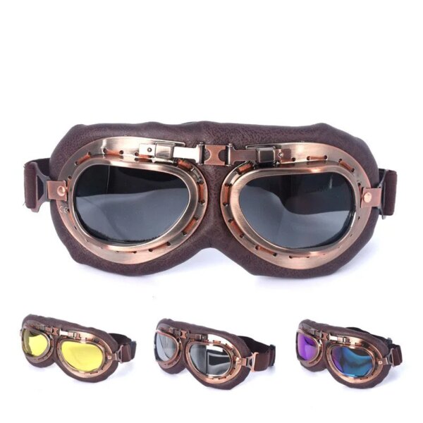 Gafas Retro para motocicleta, gafas clásicas Vintage para Moto, gafas para piloto Harley Steampunk, ATV, casco de cobre para bicicleta