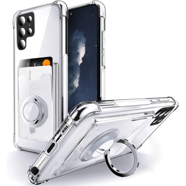 Soporte de anillo de TPU suave a prueba de golpes con ranura para tarjeta, funda con soporte para Samsung Galaxy S23 S22 Ultra Plus S21 FE S20 A53 A73 A54 A34