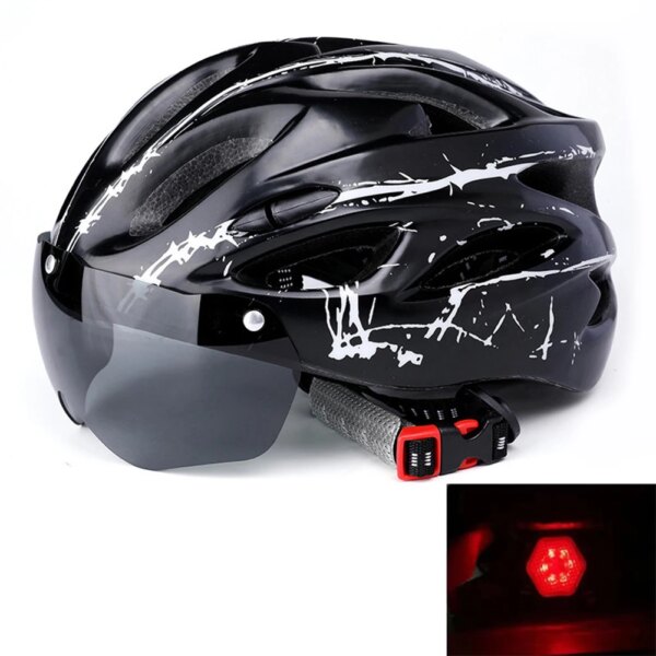 Casco de bicicleta de montaña de carretera protección de cabeza anticolisión sombrero de seguridad con luz trasera portátil ligero ajustable para hombres y mujeres