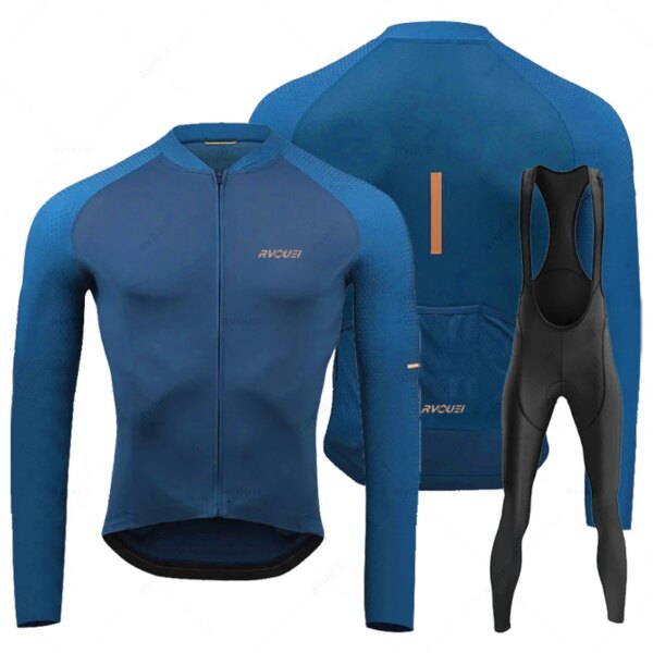 Rvouei-Conjunto de Jersey de Ciclismo para hombre, traje de manga larga para bicicleta, pantalones con almohadilla de Gel 19D, Maillot de Ciclismo de montaña, uniforme de bicicleta