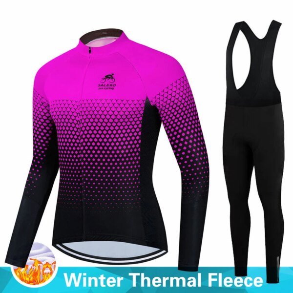 SALEXO Team-Conjunto de Jersey de Ciclismo de invierno para Hombre, ropa térmica de lana para bicicleta, uniforme para bicicleta de montaña, Maillot de Ciclismo para Hombre