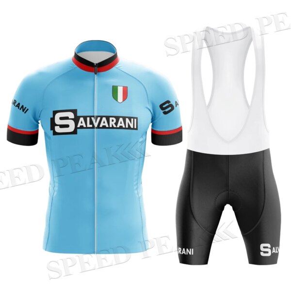 SALVARANI Retro ciclismo Jersey hombre Maillot manga corta bicicleta ropa verano deportes Jersey Bib Shorts Lycra transpirable