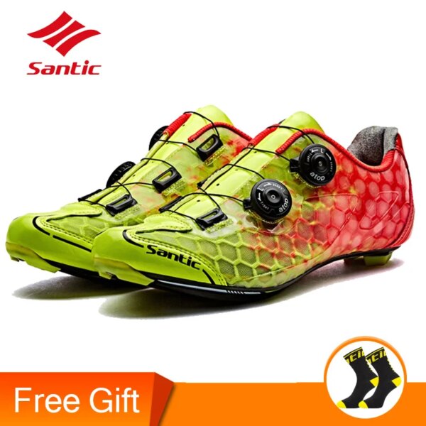 SANTIC-zapatos de ciclismo para hombre, calzado ultraligero profesional con suela de fibra de carbono de nivel 10, colores degradados