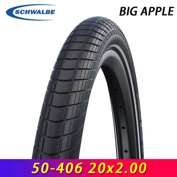 SCHWALBE BIG APPLE-neumático de bicicleta con cable, reflejo negro, 20 pulgadas, 50-406, 20x2,00, nivel 4, protector K para bicicleta plegable DAHON P8, pieza de ciclismo