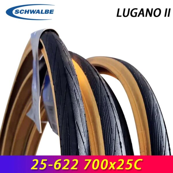 SCHWALBE LUGANO II 25-622 700x25 Neumático con cable de piel clásica Nivel 3 K-Guard protección contra pinchazos para piezas de ciclismo de bicicleta de carretera