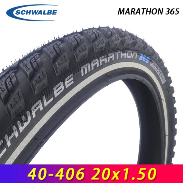 SCHWALBE MARATHON 365, neumático para todas las estaciones, neumático negro Reflex con cable para bicicleta, 20 pulgadas, 40-406, 20x1,50, para piezas de ciclismo plegables