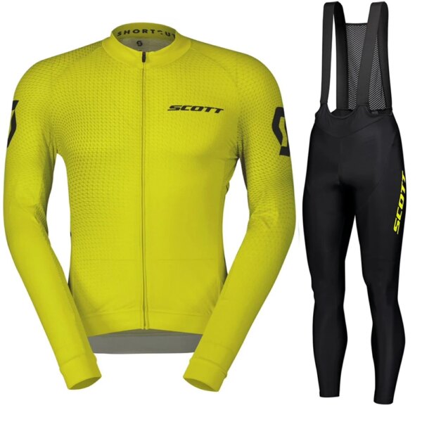 SCOTT hombre ciclismo conjunto Jersey trajes de manga larga hombres babero ropa de bicicleta Skinsuit ropa de hombre pantalones 2024 traje de verano Sleve