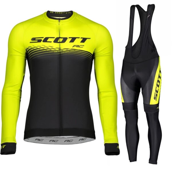 SCOTT Ropa de ciclismo para hombre Ropa de manga larga Hombre Maillot Jersey Conjunto de piernas Bicicleta Sleve Transpirable Mtb Pantalones Babero Otoño Otoño