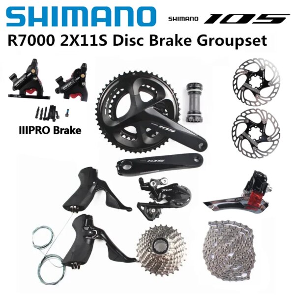 SHIMANO 105 R7000 2x11s grupo freno de disco mecánico juego de platos y bielas Cassette desviador bicicleta de carretera grupo IIIPRO freno