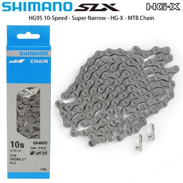 Cadena SHIMANO SLX de 10 velocidades para bicicleta MTB HG95 SIL-TEC súper estrecha HG-X 10 S 10 V Cadena de bicicleta de montaña piezas originales de bicicleta