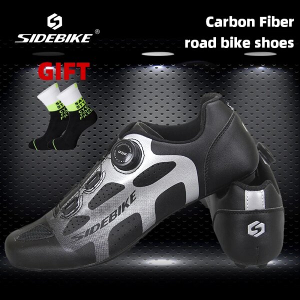 SIDEBIKE-zapatilla de ciclismo para hombre, calzado con suela de carbono, transpirable, calzado de Ciclismo de Carretera ultraligero, zapatillas con cierre automático