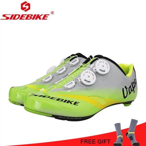 SIDEBIKE-zapatos de ciclismo de carretera para hombre, zapatillas profesionales de fibra de carbono con autosujeción, transpirables