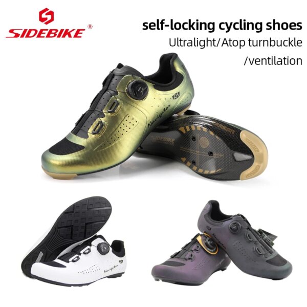 SIDEBIKE-zapatos de ciclismo con bloqueo automático para hombre, zapatillas de fibra de carbono, transpirables, para deportes al aire libre