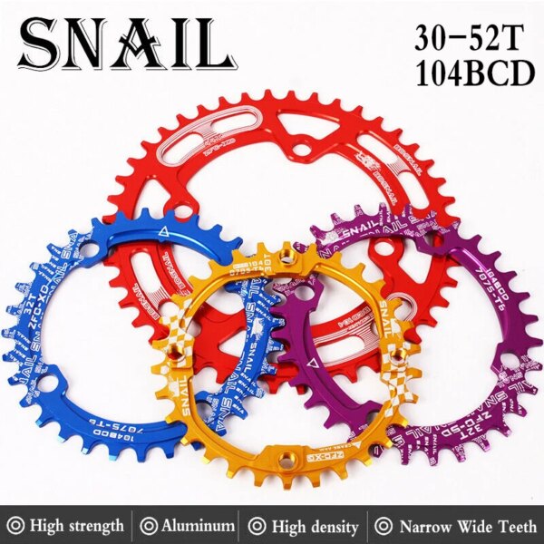 Platos y bielas SNAIL MTB 104BCD, plato ancho estrecho redondo 30t 32t 34t 36t 38t 40t 42t 44t 46t 48t 50t 52t, rueda de cadena, piezas de bicicleta