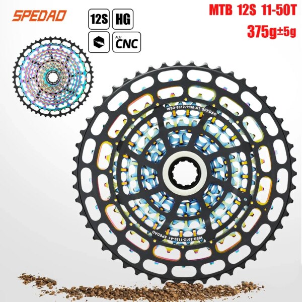 SPEDAO-Cassette de 12 velocidades para bicicleta de montaña, 11-50T, 373g para buje estándar HG, 12v, k7, acero CNC, piñón ligero definitivo