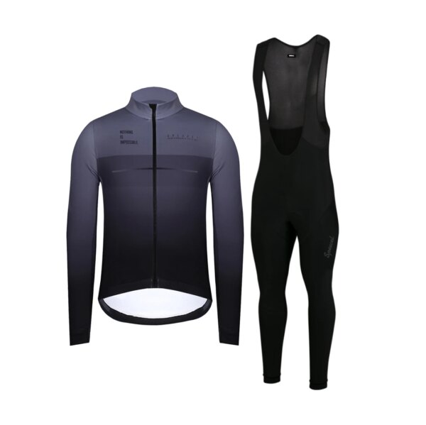 SPEXCEL-Camiseta térmica de lana para ciclismo para hombre, conjunto de manga larga y pantalones con pechera, color negro y gris, para invierno, se acepta tamaño mixto, 2021