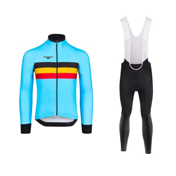 Camiseta de Ciclismo del equipo nacional de Bélgica, Ropa de bicicleta de manga larga con pantalones con pechera, primavera y verano, 2023