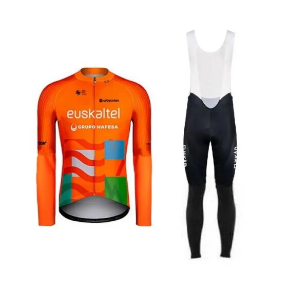 EUSKALTEL TEAM-Camiseta de Ciclismo de manga larga, Ropa de bicicleta con pantalones con pechera, primavera y verano, 2024