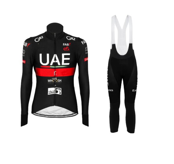 Camiseta de Ciclismo negra del equipo de los Emiratos Árabes Unidos, Ropa de bicicleta de manga larga con pantalones con pechera, primavera y verano, 2024