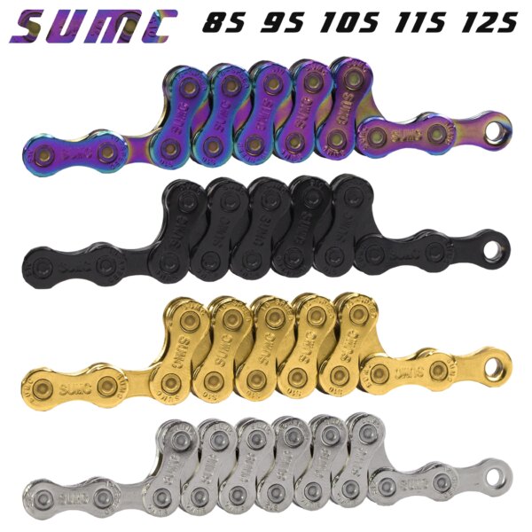 SUMC 8 9 10 11 12 cadena para bicicleta de velocidades oro/plata/arco iris/Negro Color enlace rápido para cadenas de bicicleta de montaña ultraligeras 116/126L nuevo