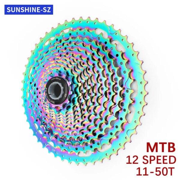 SUNSHINE-Cassette colorido para bicicleta de montaña, rueda libre de 11/12 velocidades 11-50T, piñón de bicicleta arcoíris para SHIMANO de 12 velocidades